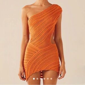 Peppermayo Vibrant One-Shoulder Dress in Orange